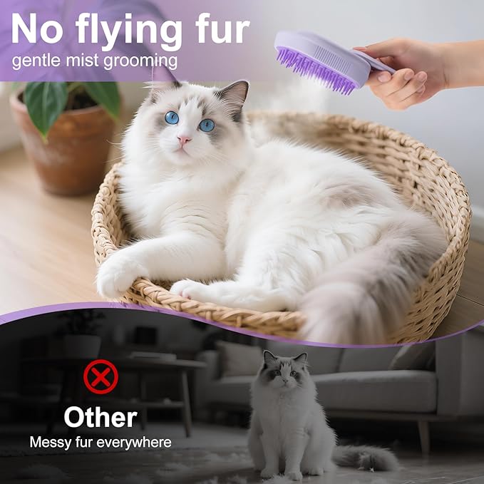 Steam Brush for Cat &amp; Dog – 3-in-1 Spritz Pet Spray Hair Removal Comb for Grooming &amp; Shedding Steam – Water Brush for Long