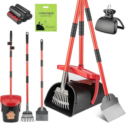 Pooper Scooper with Swivel Bin-Heavy-Duty Metal Rake &amp; Spade, Portable Poop Scooper,Includes 100 Waste Bags, Easy to Clean, Perfect for Grass Dirt or Gravel,Ideal for Small Medium Large Dogs