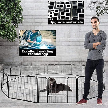 BestPet | Dog Playpen | 24 Inch, 16 Panels | Heavy Duty Metal Pet Exercise Pen | Indoor Outdoor Fence Panels | Rust-Resistant, Removable, Tool-Free Setup | Anti-Skid, Expandable Design