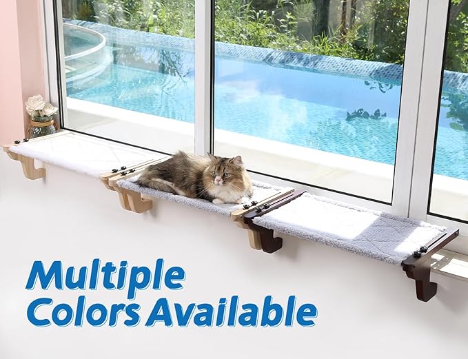 Easy Seat Cat Perch for Window Sill - Hammock Design w/Pine Wood &amp; Robust Metal Frame - Cat Window Seat for Large Cats and Kittens (Natural Color Wood w/Gray Bed, Medium (23&