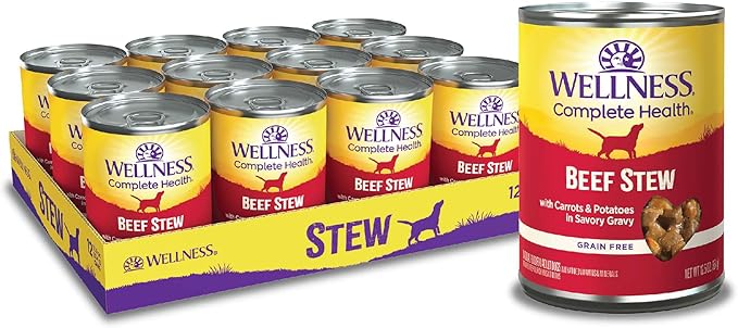 Wellness Complete Health Thick &amp; Chunky Natural Grain Free Canned Wet Dog Food, Beef Stew, 12.5-Ounce Can (Pack of 12)