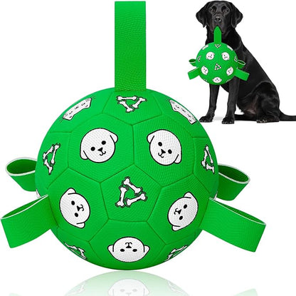 Interactive Dog Toys, Soccer Ball with Straps, Durable Herding Ball for Tug of War, Water Pool Dog Busy Toys for Indoor/Outdoor Play – Fun Birthday Gift for Medium &amp; Large Dogs, 8 Inch