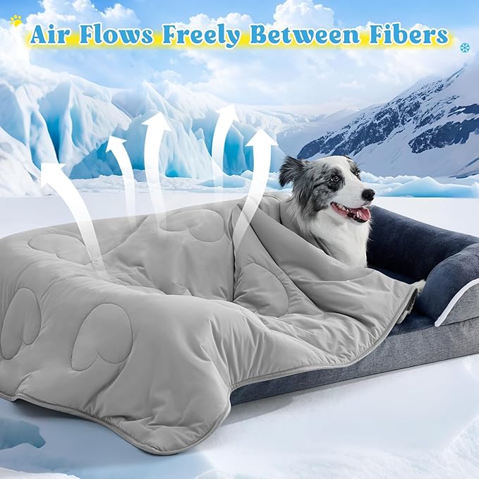Cooling Blanket for Dogs, Lightweight &amp; Durable Dog Cooling Mat, Q-MAX>0.45 Soft Breathable Pets Comforter for Couch, Bed &amp; Car Essential - Light Grey 30x40 Inches
