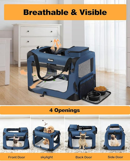 Extra Large Dog Crate with 2 Foldable Bowl, 40 Inch Collapsible Travel Dog Crate Kennel with Soft Blanket for Medium Dogs,Indoor &amp; Outdoor (40" L x 27" W x 27" H, Navy)