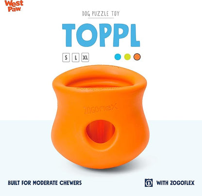 West Paw Zogoflex Toppl Treat Dispensing Dog Toy Puzzle – Interactive Chew Toys for Dogs – Dog Toy for Moderate Chewers, Fetch, Catch – Holds Kibble, Treats, Small 3", Tangerine