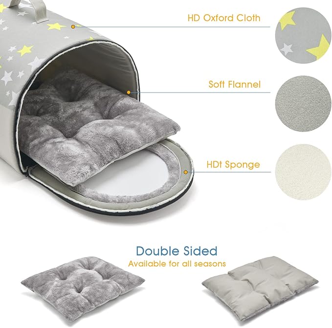 Jiupety Indoor Dog House, 2 in 1 Portable Foldable House Bed with Cover, Pet Tent &amp; Cave Bed for Cats and Small Dogs, M(18"×14"×13"), Up to 9 Lb, Grey
