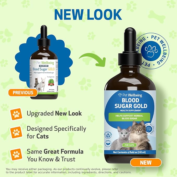 Pet Wellbeing Blood Sugar Gold for Cats - Healthy Blood Sugar Levels, Pancreas &amp; Liver Function, Devil’s Club, Gymnema - Veterinarian-Formulated Herbal Supplement 4 oz (118 ml)