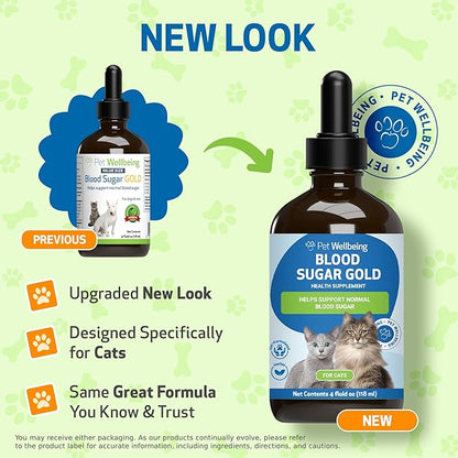 Pet Wellbeing Blood Sugar Gold for Cats - Healthy Blood Sugar Levels, Pancreas &amp; Liver Function, Devil’s Club, Gymnema - Veterinarian-Formulated Herbal Supplement 4 oz (118 ml)