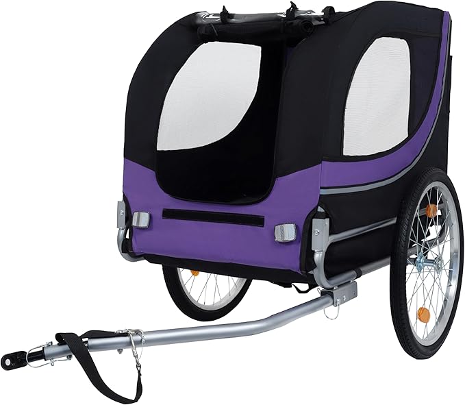 Blue-Grey Large Folding Bike Trailer for Dogs – Heavy-Duty Steel Frame, 66LB Capacity Pet Carrier for All-Terrain Cycling, Jogging &amp; Camping Adventures!