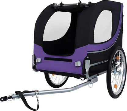 Blue-Grey Large Folding Bike Trailer for Dogs – Heavy-Duty Steel Frame, 66LB Capacity Pet Carrier for All-Terrain Cycling, Jogging &amp; Camping Adventures!
