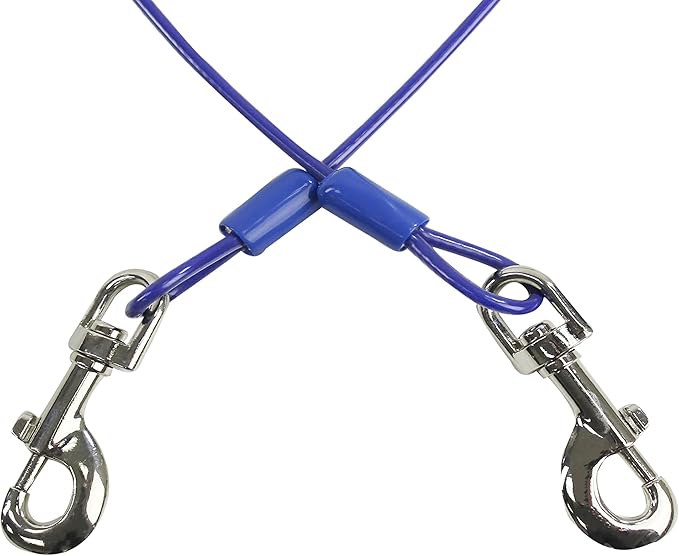 BV Dog Tie Out Cable 25 Feet - Heavy Duty Dog Lead Up to 60 Pounds - Reflective &amp; Rust-Free with Quick Release Swivel Clips &amp; 360° Rotating Clasp - Tangle-Free Dogs Runner for Yard (Blue, Pair)