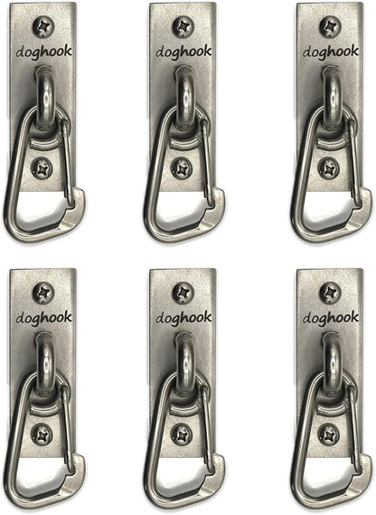Canine Hitch- Secure Dog Leash Parking Wall Slim Hook with Clip 6 Pack - Tie Out Stainless Steel &amp; ABS Mounting Plate for Strength - Practical Lead Management for Home &amp; Business