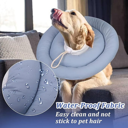 IDOMIK Dog Recovery Collar, Waterproof Soft Dog Cone After Surgery, Comfy Protective Elizabethan Collar Alternative for Dogs Cats, Adjustable Pet Neck Donut Cone Anti-Licking Biting Wounds,Blue,3XL