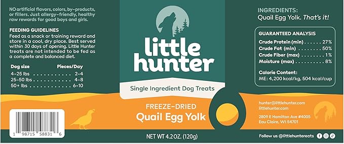 Little Hunter Freeze-Dried Raw Quail Egg Yolk for Dog &amp; Cat Treats | Single-Ingredient High Protein, High Omega-3, Grain &amp; Gluten-Free Training Reward | All Natural, Healthy Pet Treats, 4.2 oz