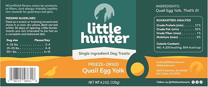 Little Hunter Freeze-Dried Raw Quail Egg Yolk for Dog &amp; Cat Treats | Single-Ingredient High Protein, High Omega-3, Grain &amp; Gluten-Free Training Reward | All Natural, Healthy Pet Treats, 4.2 oz