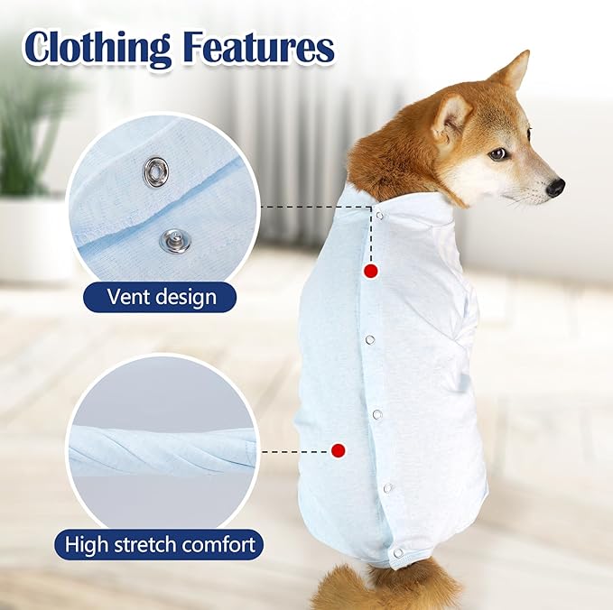 Dog Recovery Suit, Abdominal Wound After Surgery Wear, Anti Licking Bodysuit with Snaps, E-Collar &amp; Cone Alternatives, Long Sleeve Dog Spay Surgical Onesie Prevent Shedding(3XL, Blue)