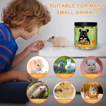 Natural Fruit &amp; Veggie Mix - 6oz Hamster Food Mix, Freeze-Dried Treats for Hamsters, Guinea Pigs, Chinchillas - Supports Healthy Digestion and Teeth,Daily Snack
