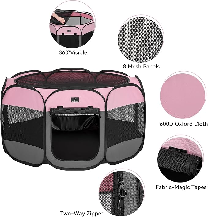 A 4 Pet Portable Cat Play Pen for Cats, 27" Foldable Kitten Playpen for Puppy/Cat/Rabbit/Chick, with Removable Zipper Top &amp; Mesh Panel(11”W × 7.5”H)
