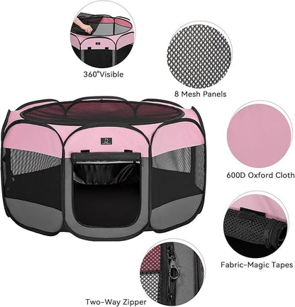 A 4 Pet Portable Cat Play Pen for Cats, 27" Foldable Kitten Playpen for Puppy/Cat/Rabbit/Chick, with Removable Zipper Top &amp; Mesh Panel(11”W × 7.5”H)
