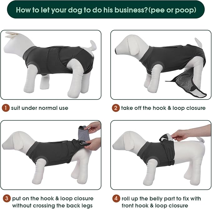 Kuoser Dog Surgery Suit Female Spay, Dog Recovery Suit Male Neuter, Puppy Clothes Onesie for Surgery Anti Licking Abdominal Wounds Pet Surgical Recovery Bodysuit Shirt, Substitute E-Collar &amp; Cone