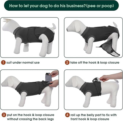 Kuoser Dog Surgery Suit Female Spay, Dog Recovery Suit Male Neuter, Puppy Clothes Onesie for Surgery Anti Licking Abdominal Wounds Pet Surgical Recovery Bodysuit Shirt, Substitute E-Collar &amp; Cone