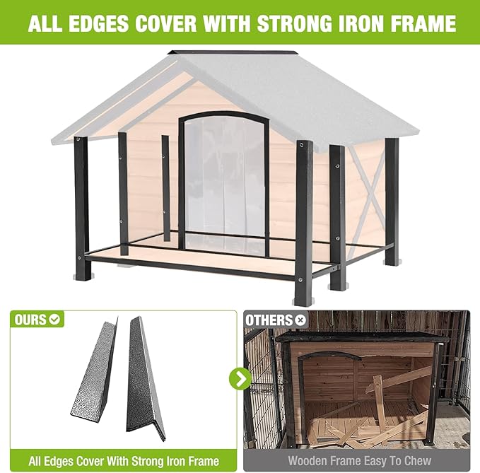 Dog House Outdoor &amp; Indoor Unique All-Around Iron Frame Dog Kennel for Winter with Raised Feet for Small &amp; Medium &amp; Large Dogs,Weatherproof Roof (40.6 “L×34.3”W×31.5“H)