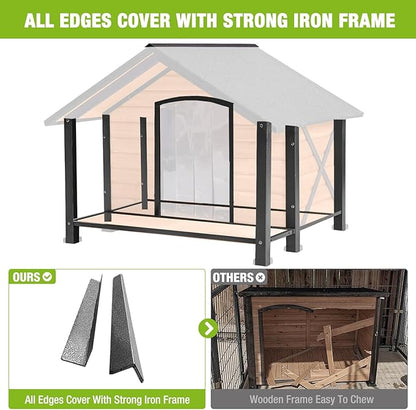 Dog House Outdoor &amp; Indoor Unique All-Around Iron Frame Dog Kennel for Winter with Raised Feet for Small &amp; Medium &amp; Large Dogs,Weatherproof Roof (40.6 “L×34.3”W×31.5“H)