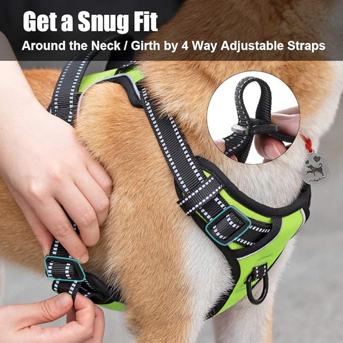 PoyPet No Pull Dog Harness, Reflective Comfortable Vest Harness with Front &amp; Back 2 Leash Attachments and Easy Control Handle Adjustable Soft Padded Pet Vest for Small to Large Dogs (Green,XL)