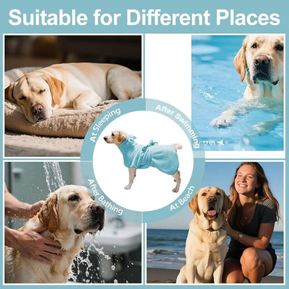 Medium to Large Size Dog Bathrobe, Quick Drying Super Absorbent Used for After Bathing, Warm Dog Towels, Adjustable Hoodies and Belts for Pet Dogs Bath Clothes Products (Blue, 2XL)