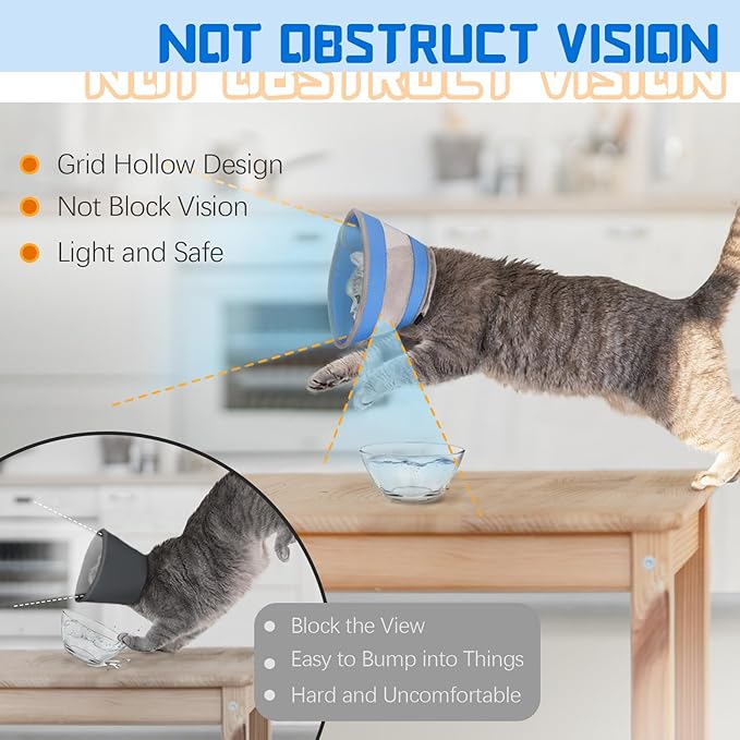 Breathable Air Mesh Cat Cone Collar Soft to Stop Licking, Adjustable, Foldable Lightweight Kitten Cones After Surgery Recovery for Cats &amp; Kittens (Blue, S)