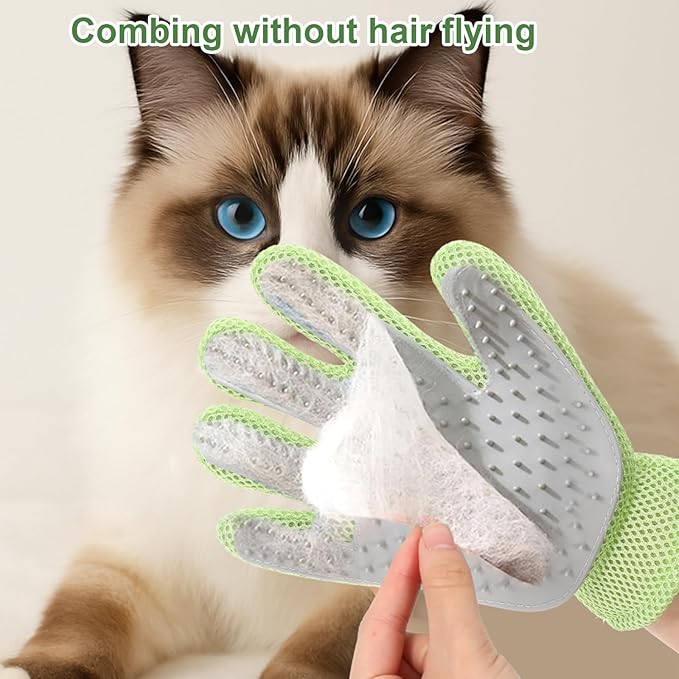 2 in 1 Pet Grooming Glove for Cats &amp; Dogs, Efficient Deshedding Brush Pet Long Short Fur Removal Glove, Gentle Massaging Puppy Kitten Bathing Grooming Brush Tool, Easy Clean Floating Hair Mitt