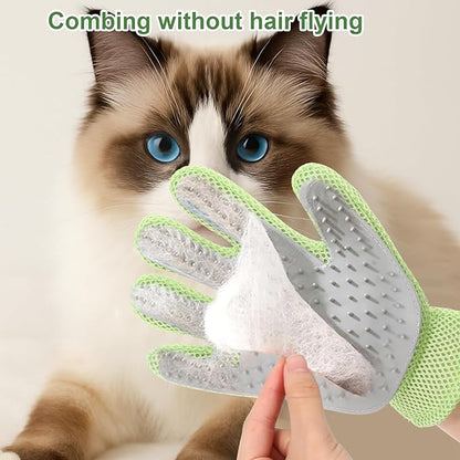 2 in 1 Pet Grooming Glove for Cats &amp; Dogs, Efficient Deshedding Brush Pet Long Short Fur Removal Glove, Gentle Massaging Puppy Kitten Bathing Grooming Brush Tool, Easy Clean Floating Hair Mitt