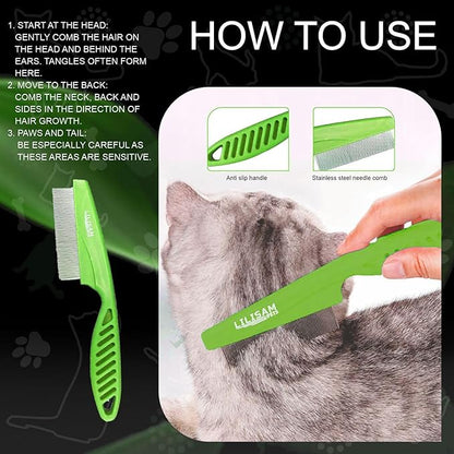 Pet Self Cleaning Slicker Brush and Grooming Comb - Gently Removes Loose Hair, Tangles, and Dirt - Skin Friendly Deshedding Grooming Tool for Hair Dogs &amp; Cats - Pet Supplies Accessories (Green)