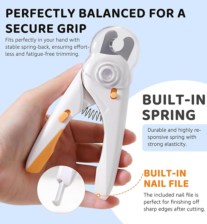 Pet Nail Clipper with Light for Cats &amp; Small Dogs Puppies, Ultra Bright LED to Illuminate Nail Bloodline to Avoid Over Cutting, Extra-Sharp and Durable Cat Claw Trimmer with Nail File (White)