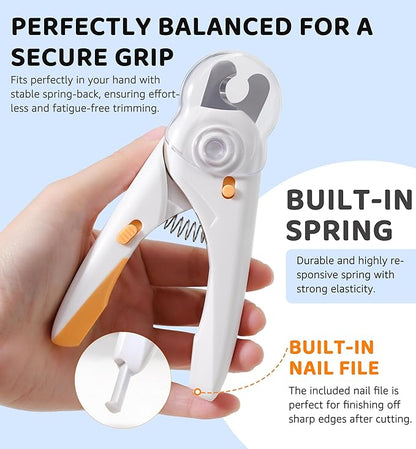 Pet Nail Clipper with Light for Cats &amp; Small Dogs Puppies, Ultra Bright LED to Illuminate Nail Bloodline to Avoid Over Cutting, Extra-Sharp and Durable Cat Claw Trimmer with Nail File (White)