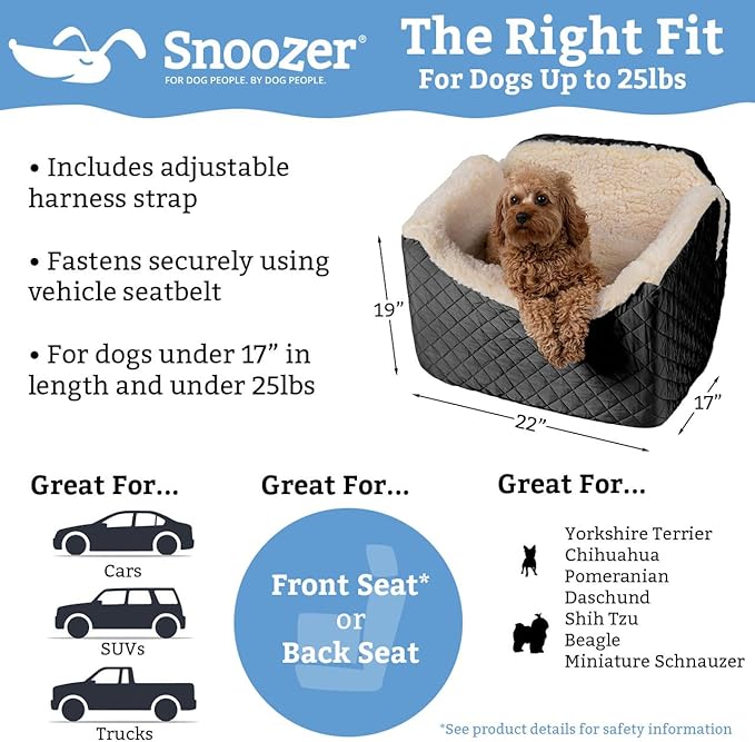 Snoozer Lookout I Car Seat - Dog Car Seats for Small Dogs, Puppy Booster Bed for Small &amp; Medium Sized Pets Up to 25 Lbs, Elevated, Washable - Medium, Sapphire
