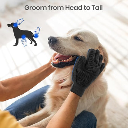 Pet Hair Remover Glove - Gentle Pet Grooming Glove Brush - Deshedding Glove - Massage Mitt with Enhanced Five Finger Design - Perfect for Dogs &amp; Cats with Long &amp; Short Fur - 1 Pack (Right-Hand), Blue