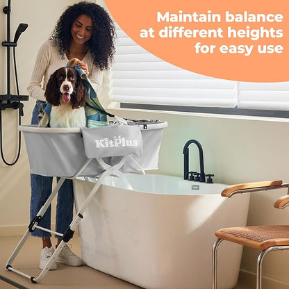 Elevated Dog Bathtub, 5 Height Adjustable Portable Dog Wash Station for Small to Large Pets, Foldable Bathing Tub with Storage &amp; Anti-Slip Design Gray