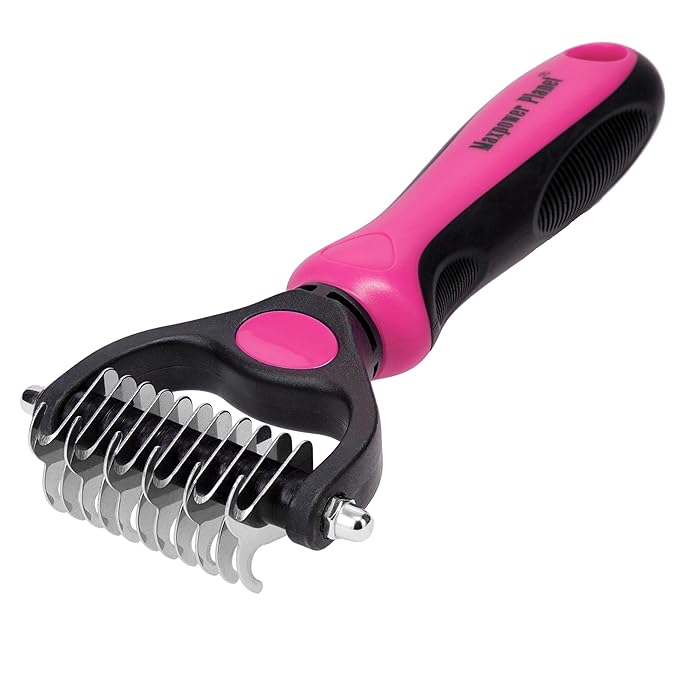 Maxpower Planet Pet Grooming Brush - Double Sided Undercoat Rake for Dogs &amp; Cats, Extra Wide Brush to Reduce Shedding by 95% (Pink, S)
