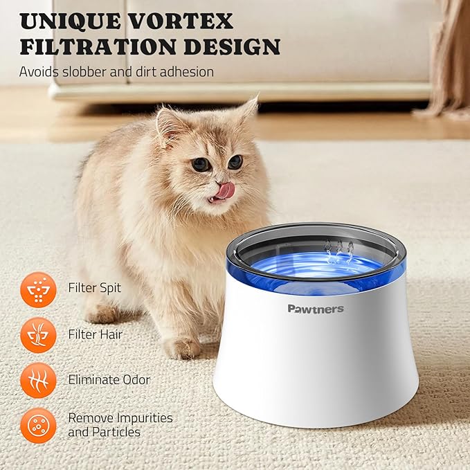 Cat Water Fountain with Vortex Filtration Design, 3.5L/123oz Water Dispenser for Large Medium Cats &amp; Small Dogs, Automatic No Spill Cat Water Bowl with Deep Drinking Area and Ultra-Quiet Pump