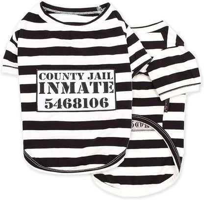Parisian Pet XL Dog Shirt - Lightweight, Sleeved Black &amp; White Stripes for Large Dogs - 100% Cotton &amp; Polyester - Prisoner Dog Costume