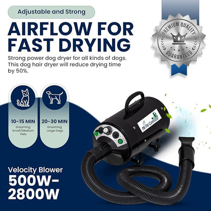 My Pet Command Dog Dryer Blower, Ultra Quiet, Professional High Velocity Blower Adjustable Hot and Cold Airflow, for Drying Deshedding with Accessories, 110V, 500W-2800W 4.5HP