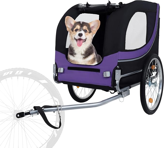 Blue-Grey Large Folding Bike Trailer for Dogs – Heavy-Duty Steel Frame, 66LB Capacity Pet Carrier for All-Terrain Cycling, Jogging &amp; Camping Adventures!