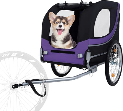 Blue-Grey Large Folding Bike Trailer for Dogs – Heavy-Duty Steel Frame, 66LB Capacity Pet Carrier for All-Terrain Cycling, Jogging &amp; Camping Adventures!