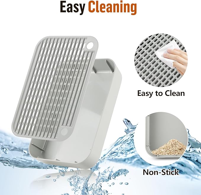 Cat Litter Box Ramp Mat with Filter Function, Cat Step Pedal Stool for Self-Cleaning Litter Box, Easy to Clean, Ideal for Kitten &amp; Elderly Cats (Light Grey)