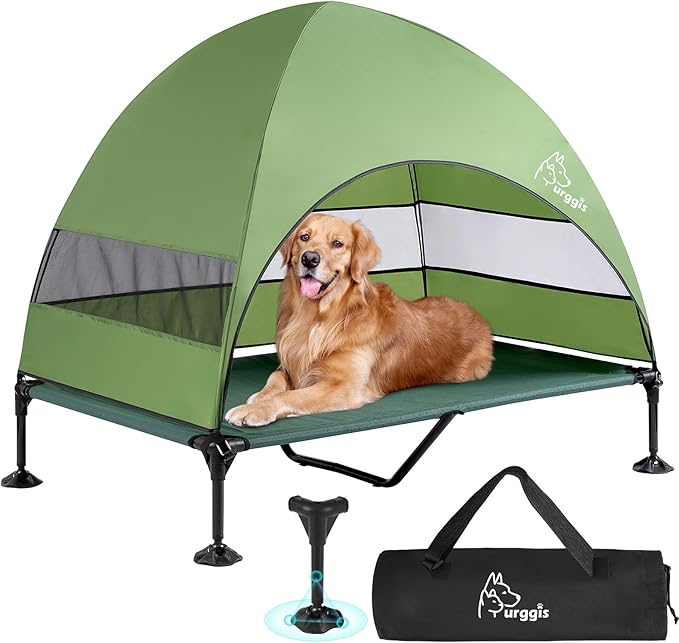Upgraded Elevated Dog Bed with Canopy, Portable Raised Outdoor Dog Bed with Stable Anti-Slip Feet, Wider Shade Pet Bed Cot, Raised Dog Beds for Large Pets Camping, Indoor &amp; Outdoor Use
