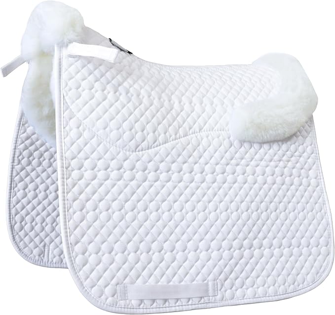 Woolous Dressage Saddle Pad, English Saddle Pad with Sheepskin Trim, Lambskin Wool Fleece Lining, Square Saddle Pad for Equestrian Riding, Comfortable &amp; Shock Absorbing