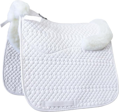 Woolous Dressage Saddle Pad, English Saddle Pad with Sheepskin Trim, Lambskin Wool Fleece Lining, Square Saddle Pad for Equestrian Riding, Comfortable &amp; Shock Absorbing