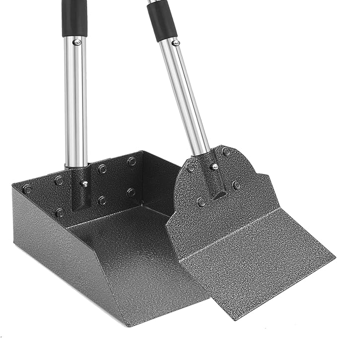 Pooper Scooper, Metal Aluminum Tray and Spade Poop Scoop Set with Adjustable Stainless Steel Long Handle, Pet Waste Removal Heavy Duty Poop Scooper (Small Tray&amp;Spade)