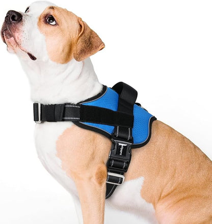 rabbitgoo Dog Harness for Large, Easy On Pet Vest with One Buckle, No Pull Adjustable Service Harness with D-Ring &amp; Handle, Reflective for Safety Walking, Training, Blue, L
